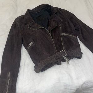 AllSaints Suede Leather Biker Jacket, Gray